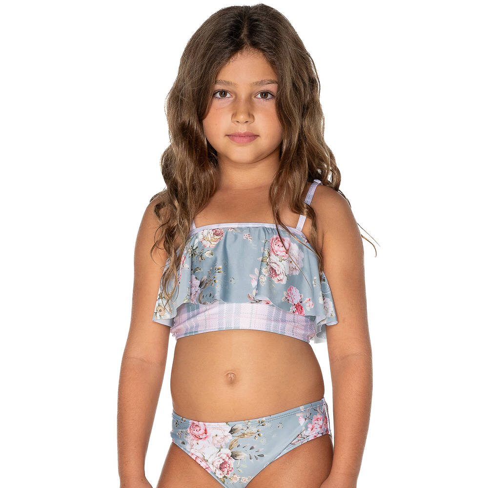 اولغا فالنتين-مايّو لون أزرق بطبعة ورود للبنات (UPF50+) | Childrensalon Outlet