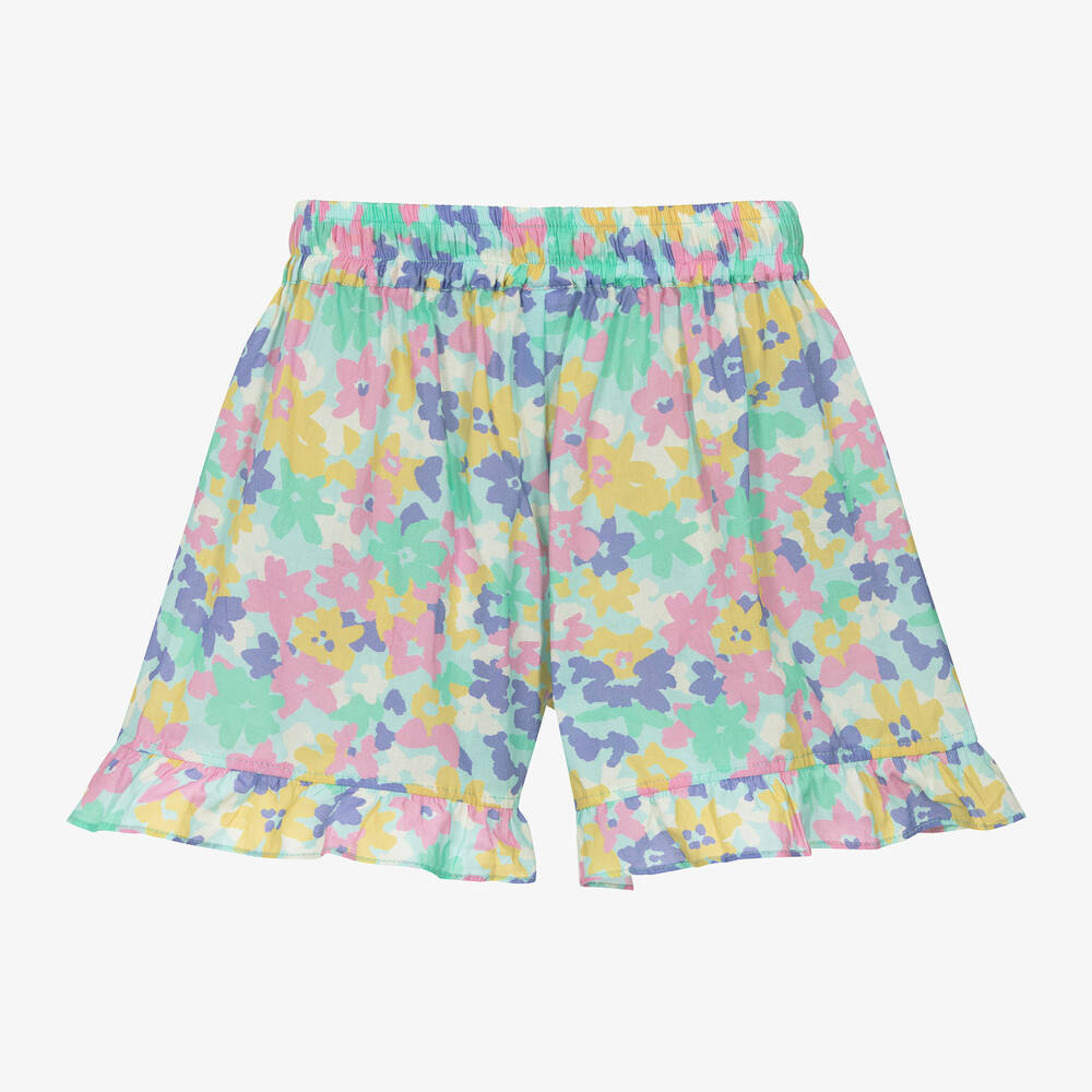 Olga Valentine-Girls Blue Floral Print Cotton Shorts | Childrensalon Outlet