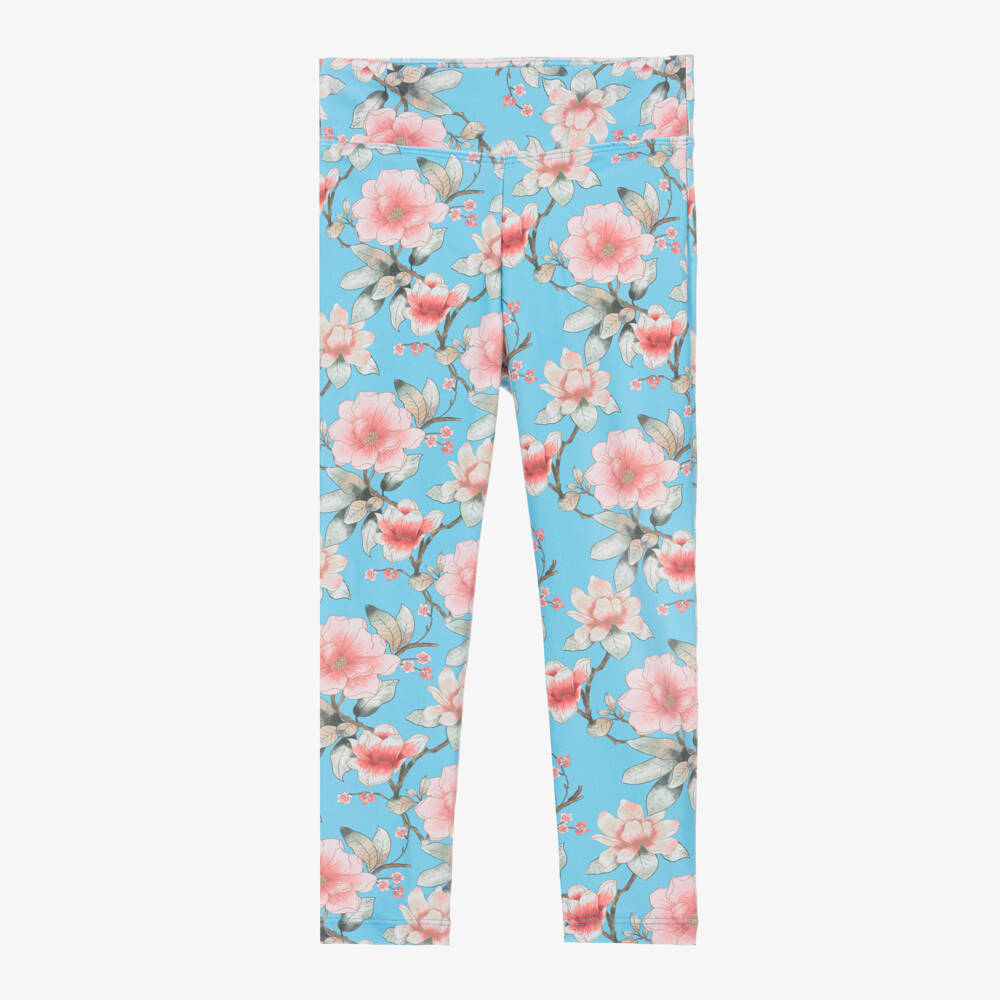 Olga Valentine-Girls Blue Floral Print Swim Leggings (UPF50+) | Childrensalon Outlet