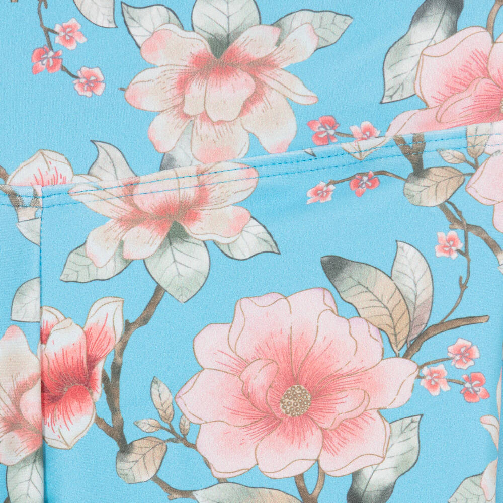 Olga Valentine-Girls Blue Floral Print Swim Leggings (UPF50+) | Childrensalon Outlet