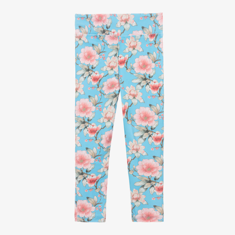 Olga Valentine-Girls Blue Floral Print Swim Leggings (UPF50+) | Childrensalon Outlet