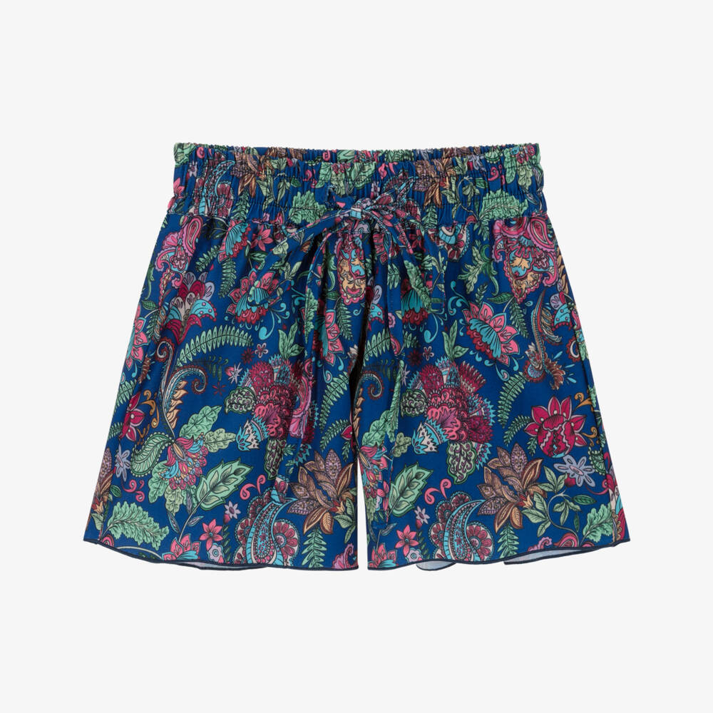 Olga Valentine-Girls Blue Paisley Print Beachwear Shorts | Childrensalon Outlet