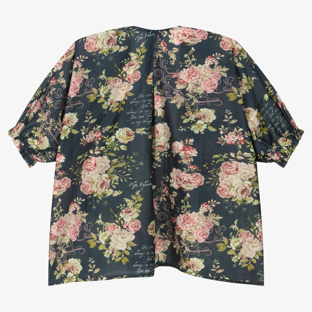 Olga Valentine-Синее шелковое кимоно с розовыми цветами | Childrensalon Outlet