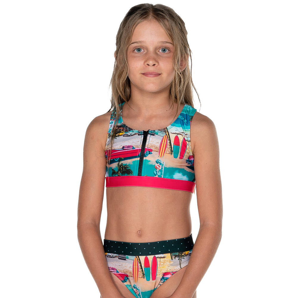 Olga Valentine-Girls Blue & Red Cadillac Bikini (UPF50+) | Childrensalon Outlet