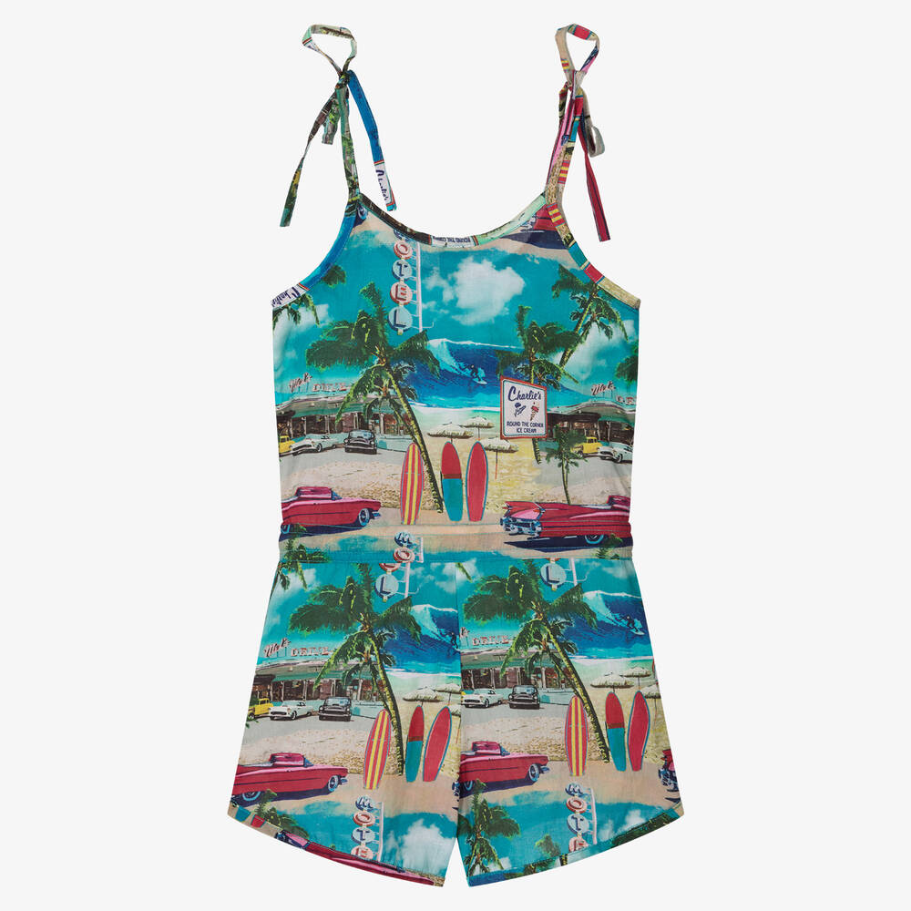 اولغا فالنتين-بلاي سوت قطن بوبلين لون أزرق وأحمر للبنات | Childrensalon Outlet