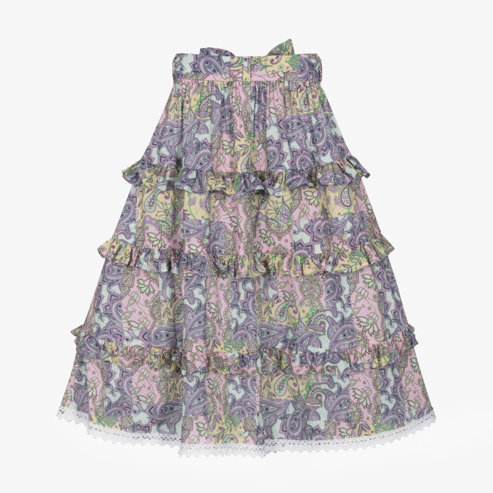 Olga Valentine-Хлопковая макси-юбка с узором пейсли розовая для девочек | Childrensalon Outlet