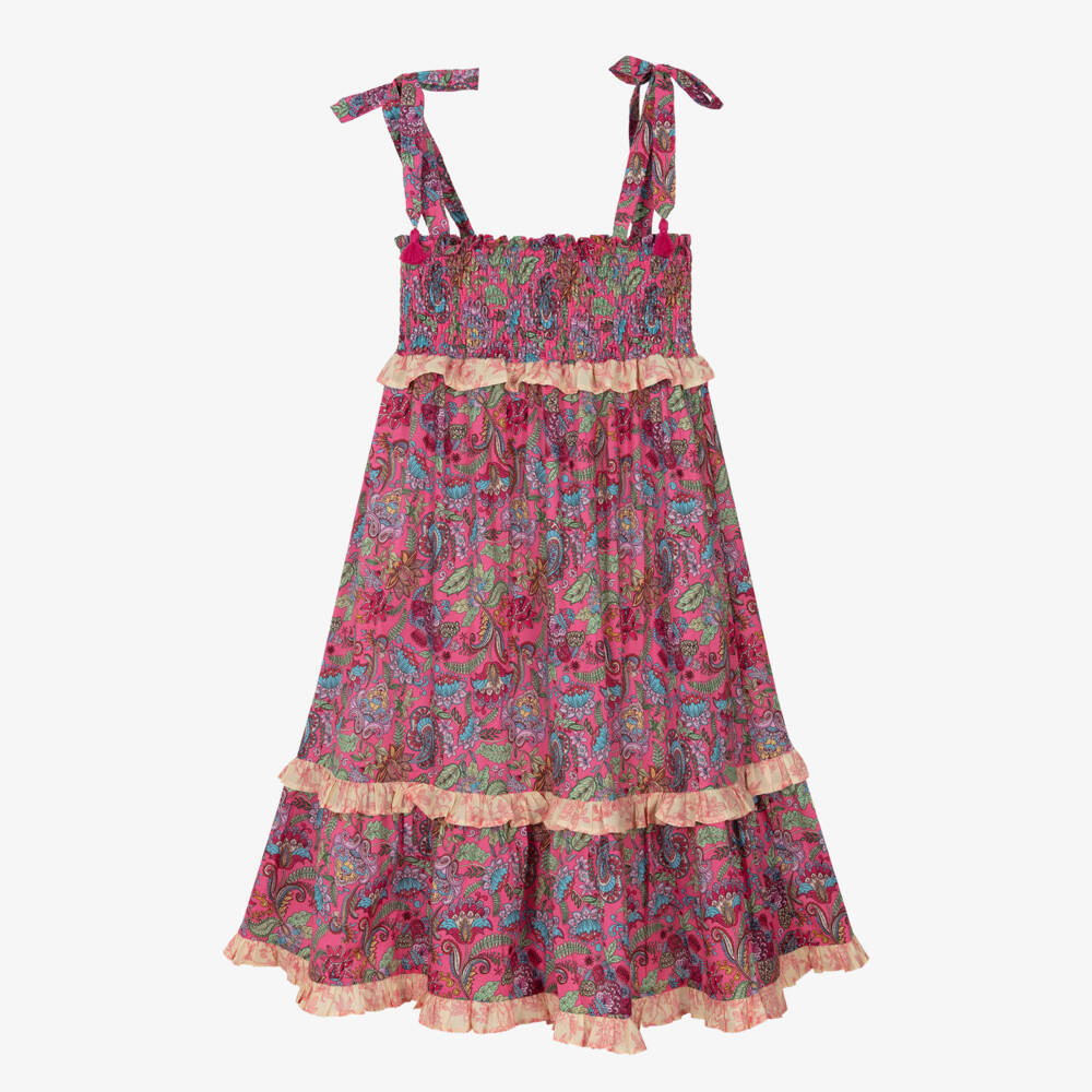 Olga Valentine-Girls Fuchsia Pink Cotton Paisley Print Dress | Childrensalon Outlet