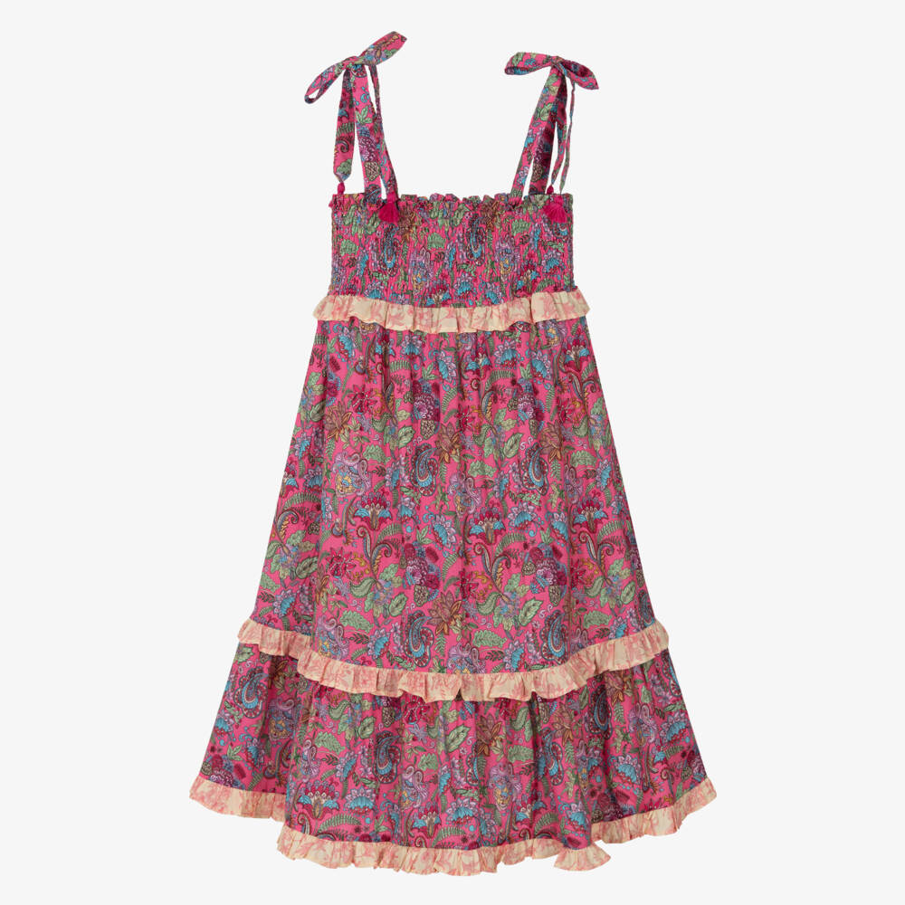 Olga Valentine-Girls Fuchsia Pink Cotton Paisley Print Dress | Childrensalon Outlet