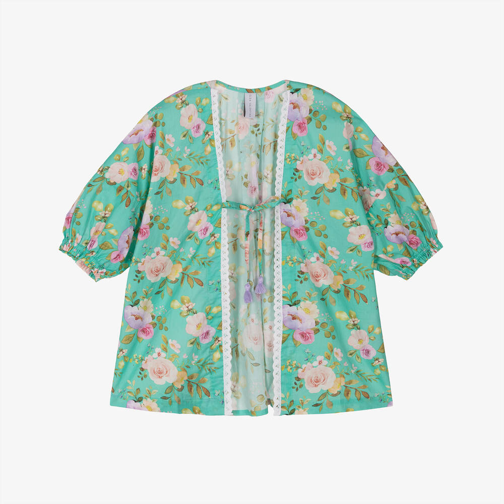 Olga Valentine-Girls Green Cotton Floral Kaftan | Childrensalon Outlet