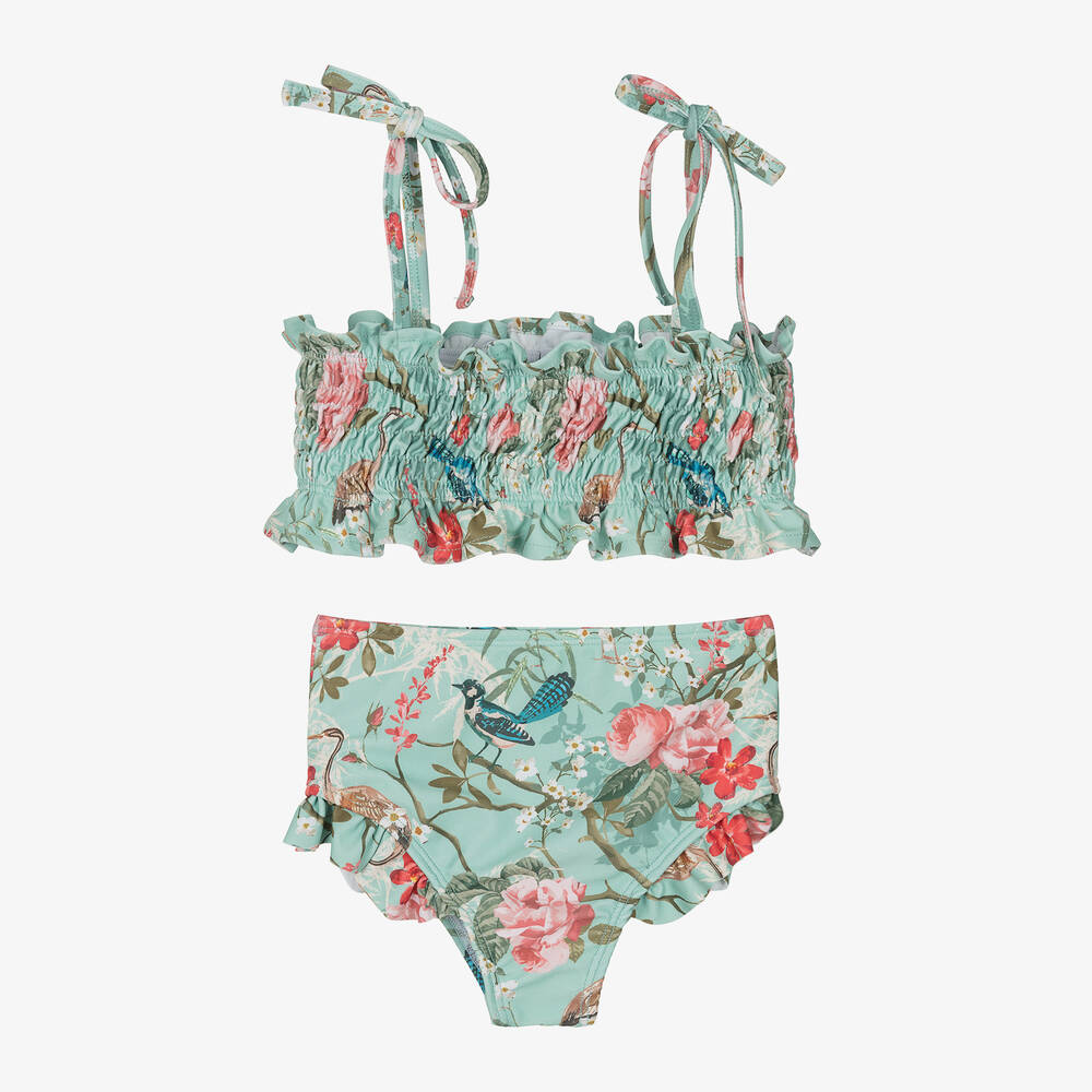Olga Valentine-Girls Green Floral Bikini (UPF50+) | Childrensalon Outlet