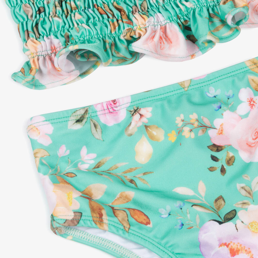 Olga Valentine-مايوه بكيني بطبعة ورود لون أخضر للبنات (UPF50+) | Childrensalon Outlet