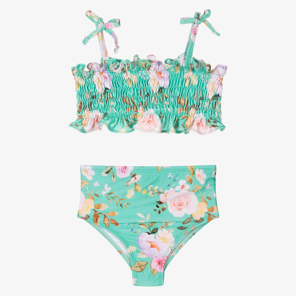 Olga Valentine-Girls Green Floral Bikini (UPF50+) | Childrensalon Outlet