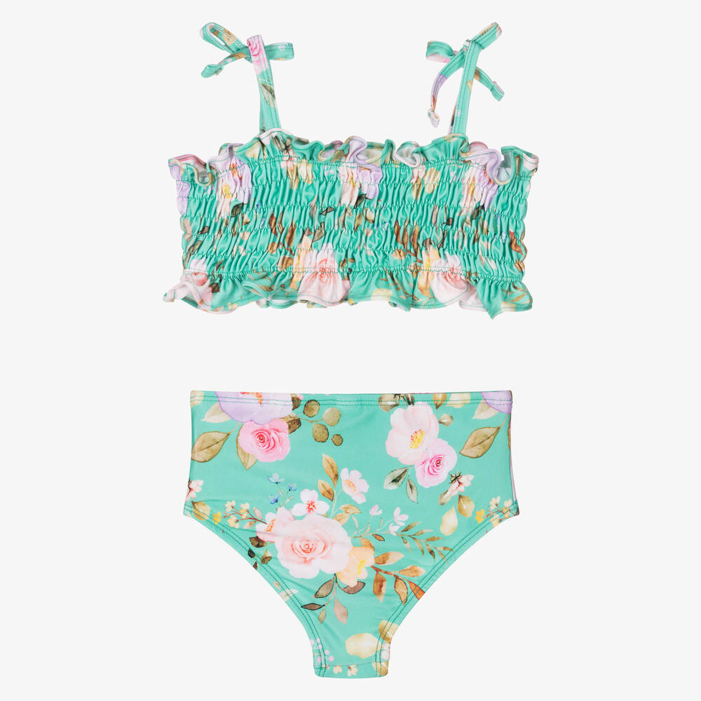 Olga Valentine-مايوه بكيني بطبعة ورود لون أخضر للبنات (UPF50+) | Childrensalon Outlet