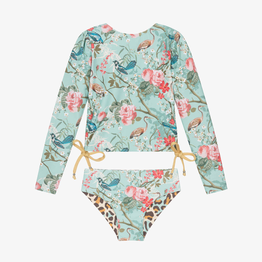 Olga Valentine-Girls Green Floral & Leopard Tankini (UPF50+) | Childrensalon Outlet