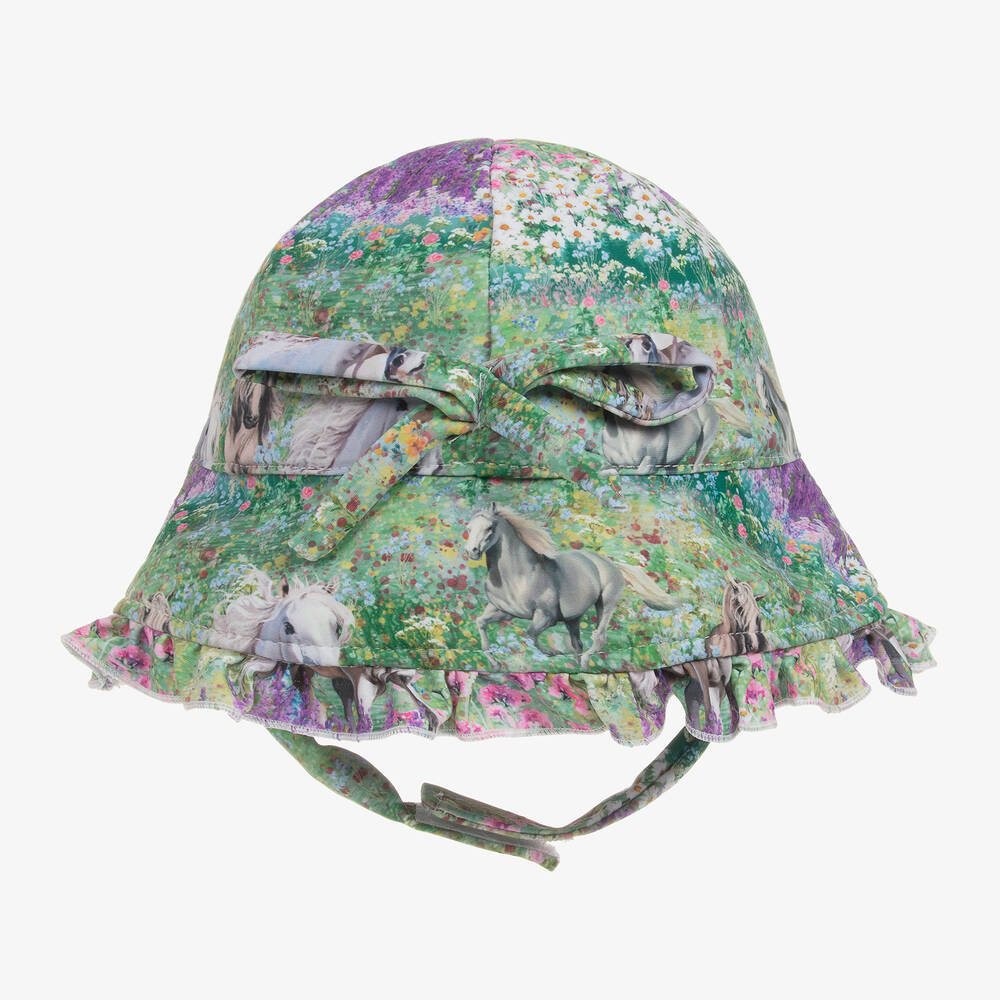 Olga Valentine-Girls Green & Purple Floral Horse Sun Hat | Childrensalon Outlet