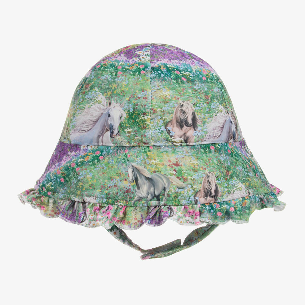 Olga Valentine-Girls Green & Purple Floral Horse Sun Hat | Childrensalon Outlet