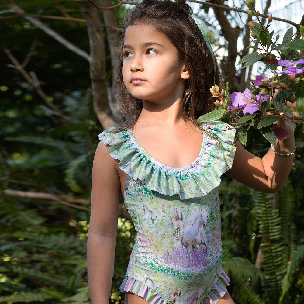 Olga Valentine-مايّو لون أخضر وبنفسجي للبنات (UPF50+) | Childrensalon Outlet