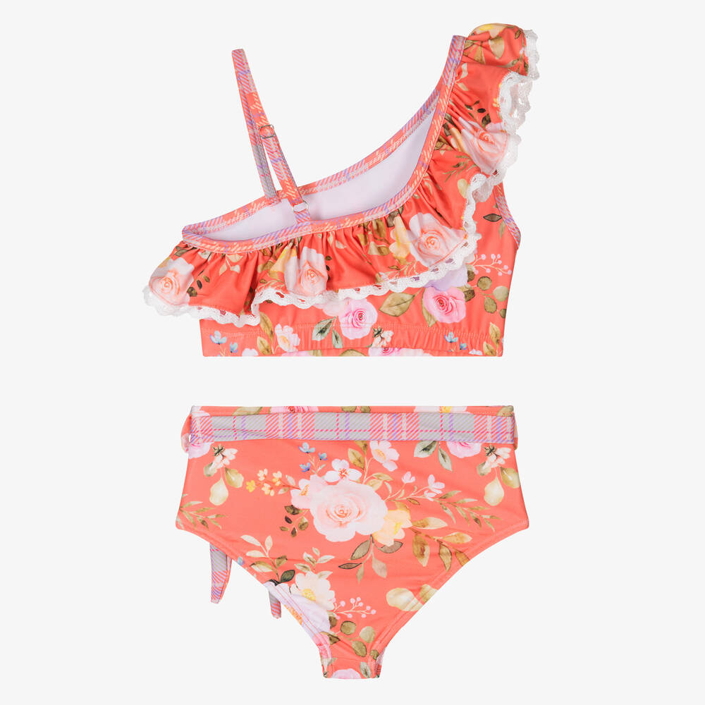 Olga Valentine-Girls Orange Floral Bikini (UPF50+) | Childrensalon Outlet