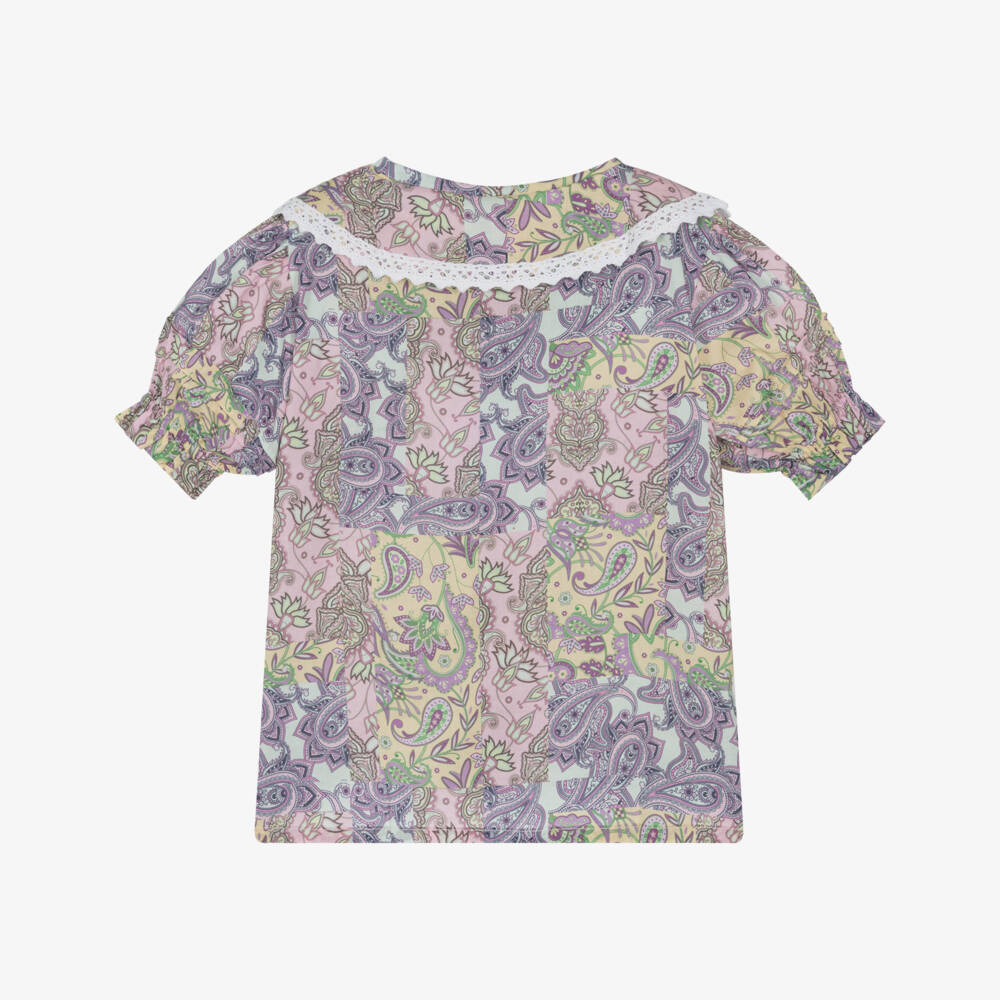 Olga Valentine-Girls Paisley Cotton Top in Pink | Childrensalon Outlet