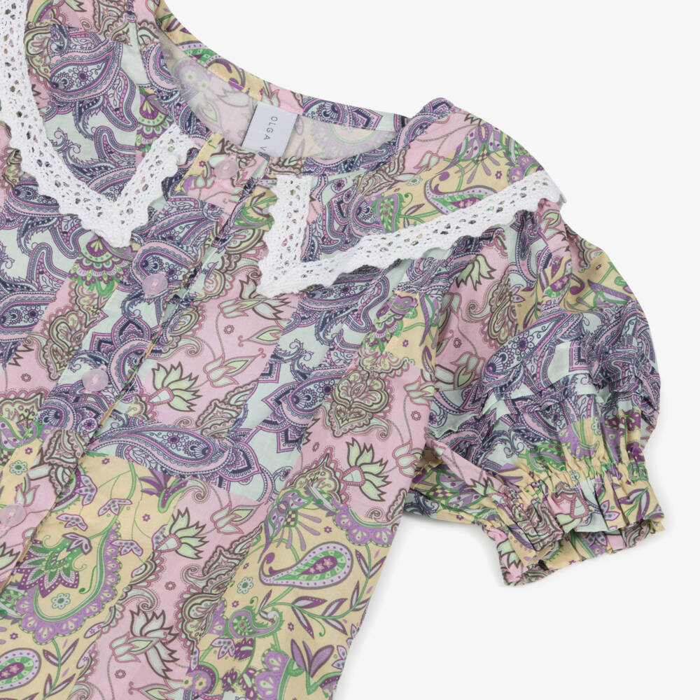 Olga Valentine-Girls Paisley Cotton Top in Pink | Childrensalon Outlet