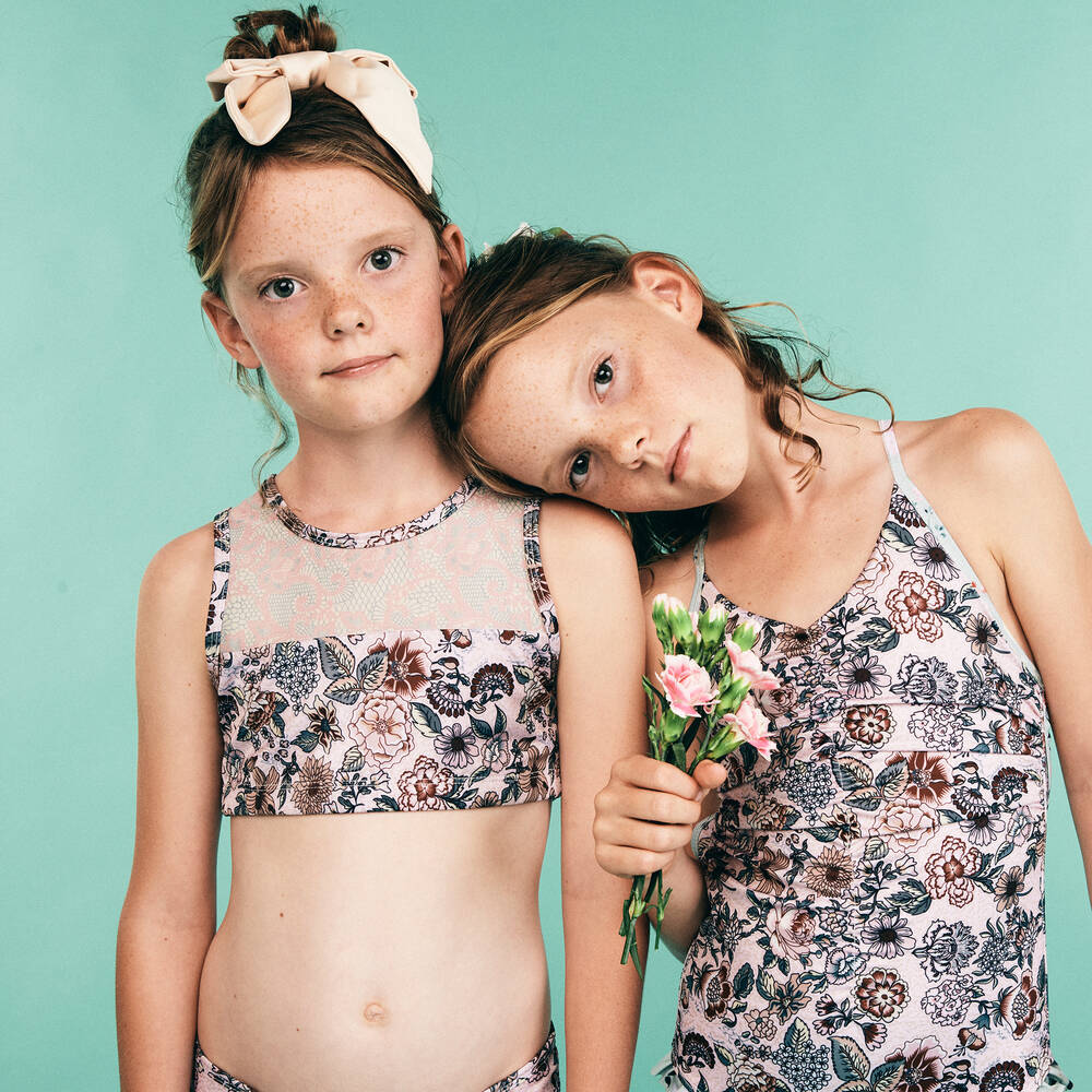 девочка в плавках Olga Valentine - Розовое бикини для девочек (UPF50+) | Childrensalon Outlet
