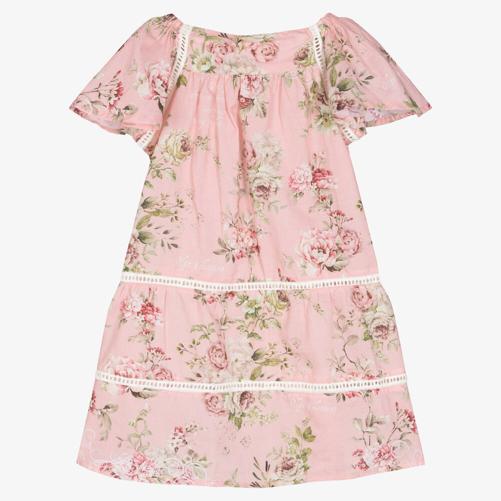 Olga Valentine - Girls Pink Floral Cotton Dress | Childrensalon