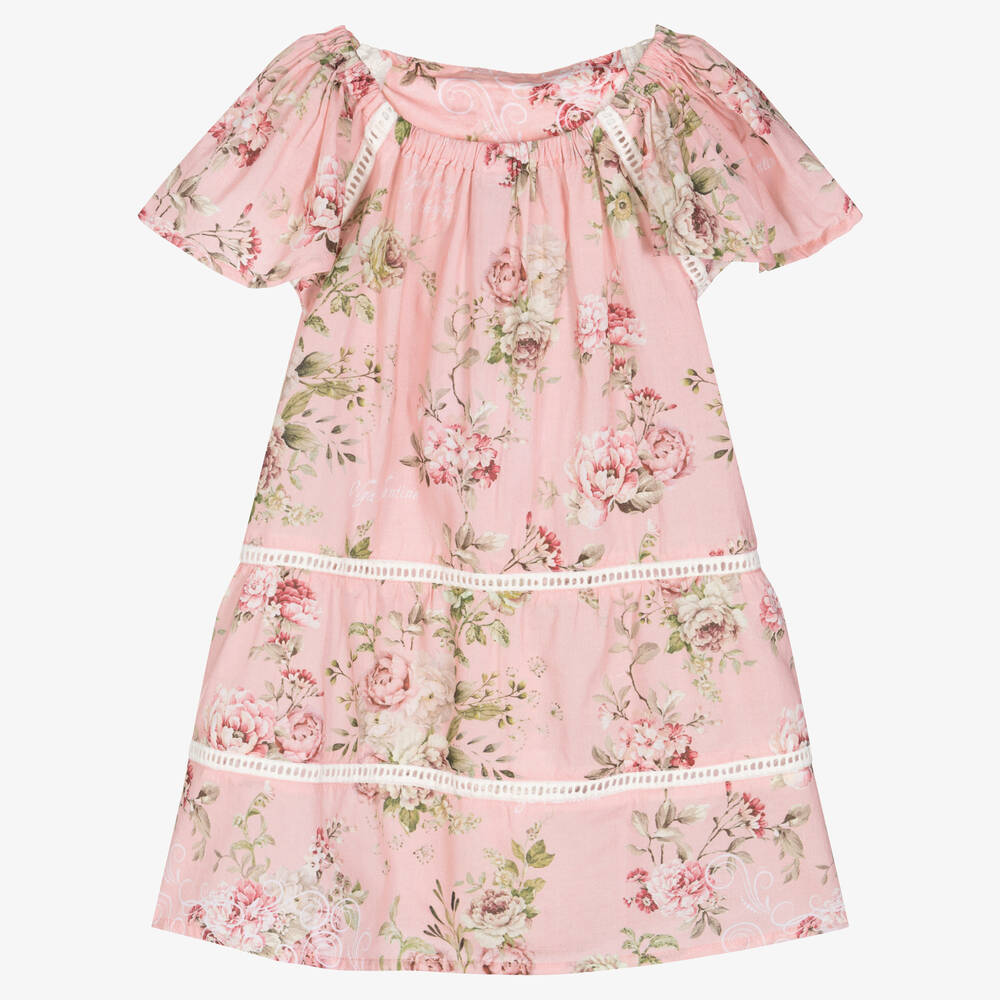 Olga Valentine-Girls Pink Floral Cotton Dress | Childrensalon Outlet