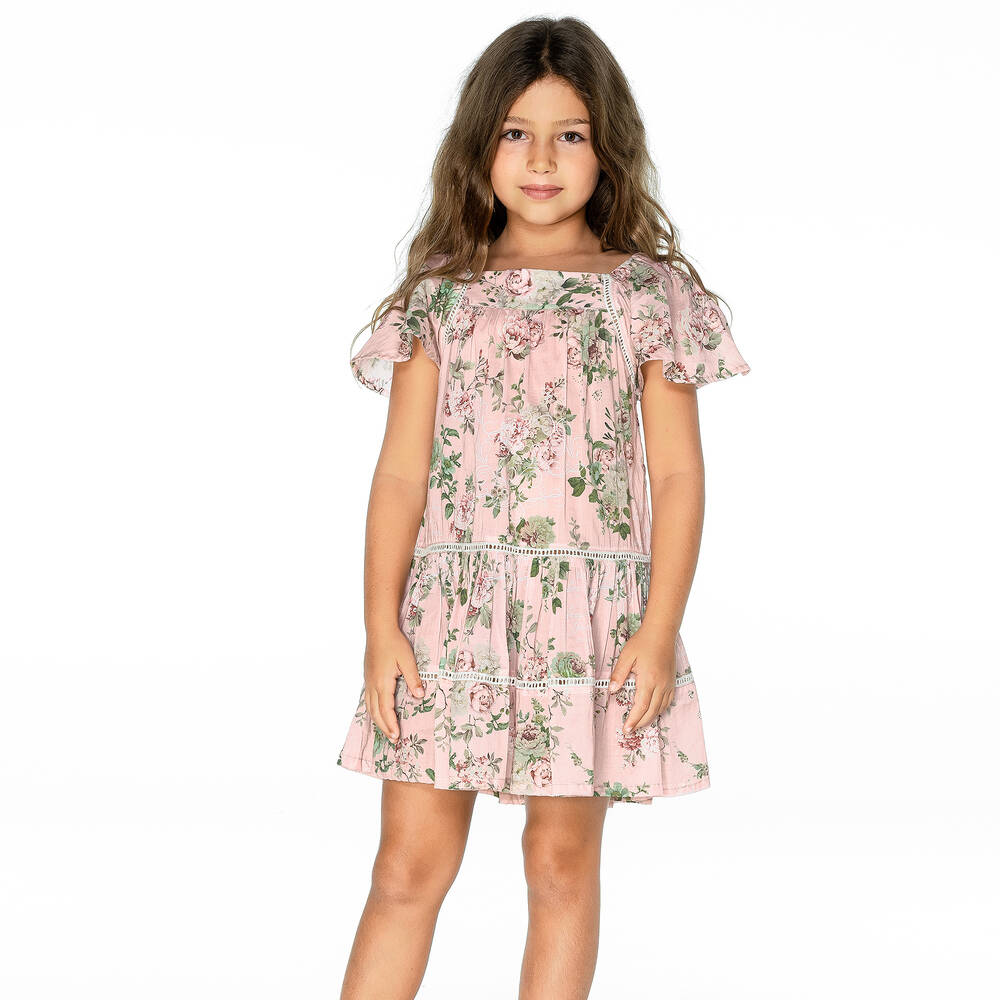 Olga Valentine-Girls Pink Floral Cotton Dress | Childrensalon Outlet