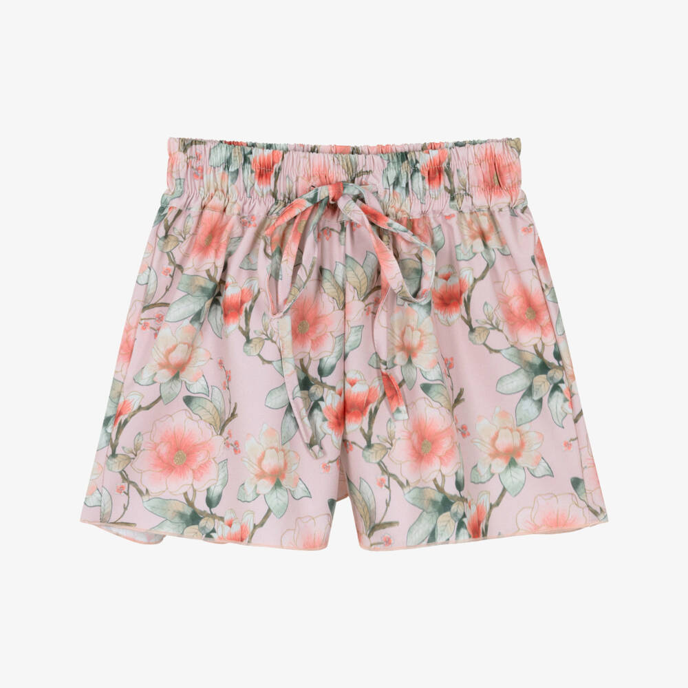 Olga Valentine-Girls Pink Floral Print Beachwear Shorts | Childrensalon Outlet