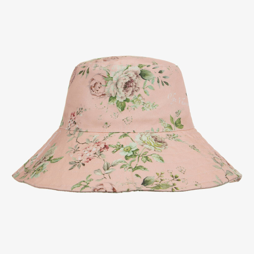 Olga Valentine - Girls Pink Floral Print Sun Hat | Childrensalon