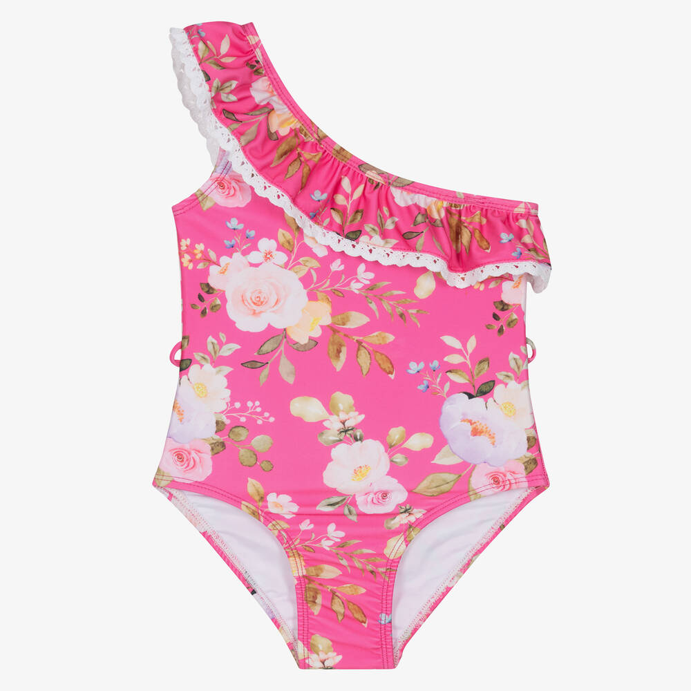Olga Valentine-Girls Pink Floral Swimsuit (UPF50+) | Childrensalon Outlet