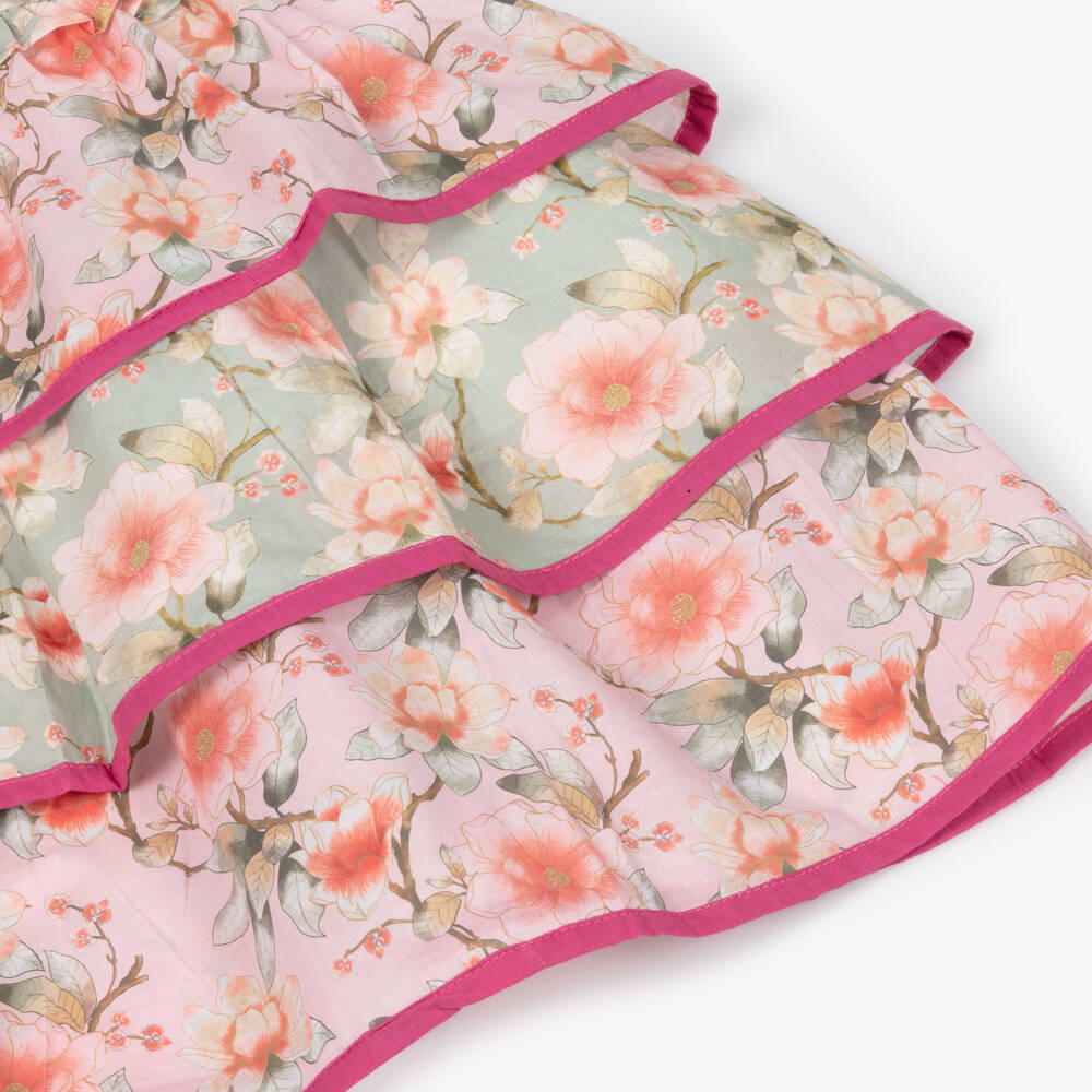Olga Valentine-Girls Pink & Green Floral Print Ruffle Dress | Childrensalon Outlet