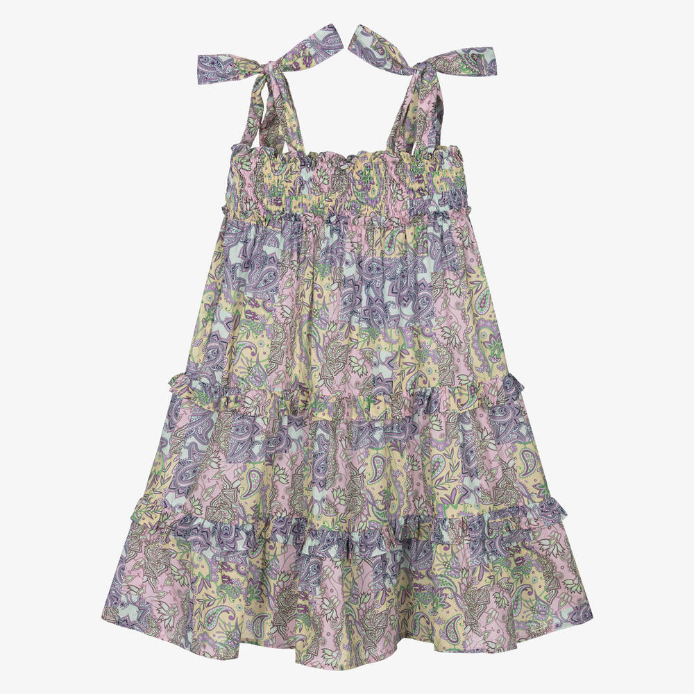 Olga Valentine-فستان ماكسي بنقشة بيزلي قطن لون زهري | Childrensalon Outlet