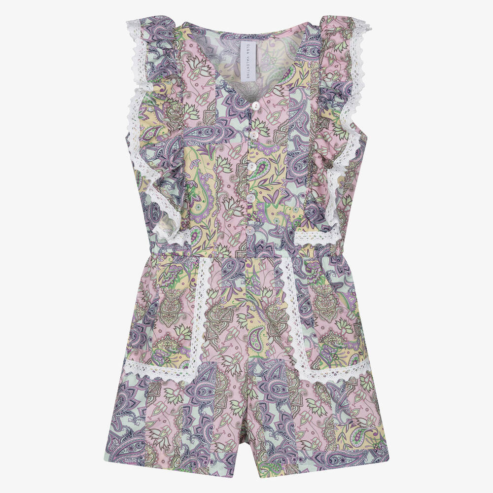 Olga Valentine-Girls Pink Paisley Cotton Playsuit | Childrensalon Outlet