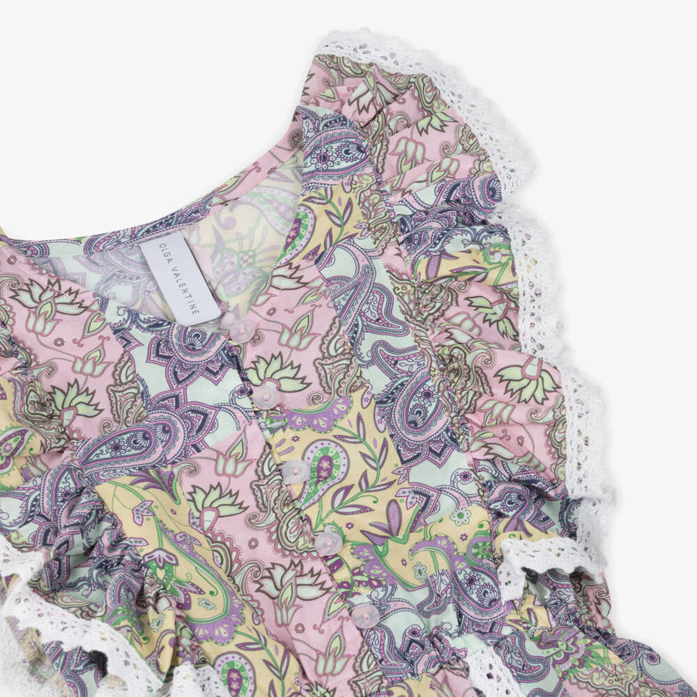 Olga Valentine-Girls Pink Paisley Cotton Playsuit | Childrensalon Outlet