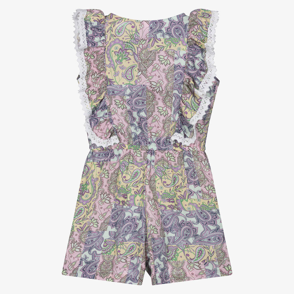 Olga Valentine-Girls Pink Paisley Cotton Playsuit | Childrensalon Outlet
