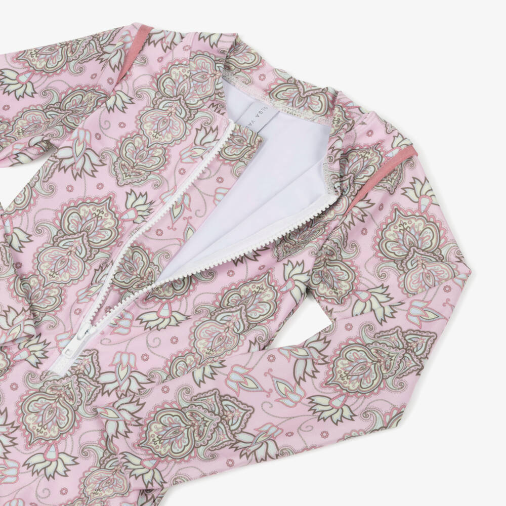 Olga Valentine-مايوه بنقشة بيزلي لون زهري للبنات (UPF50+) | Childrensalon Outlet