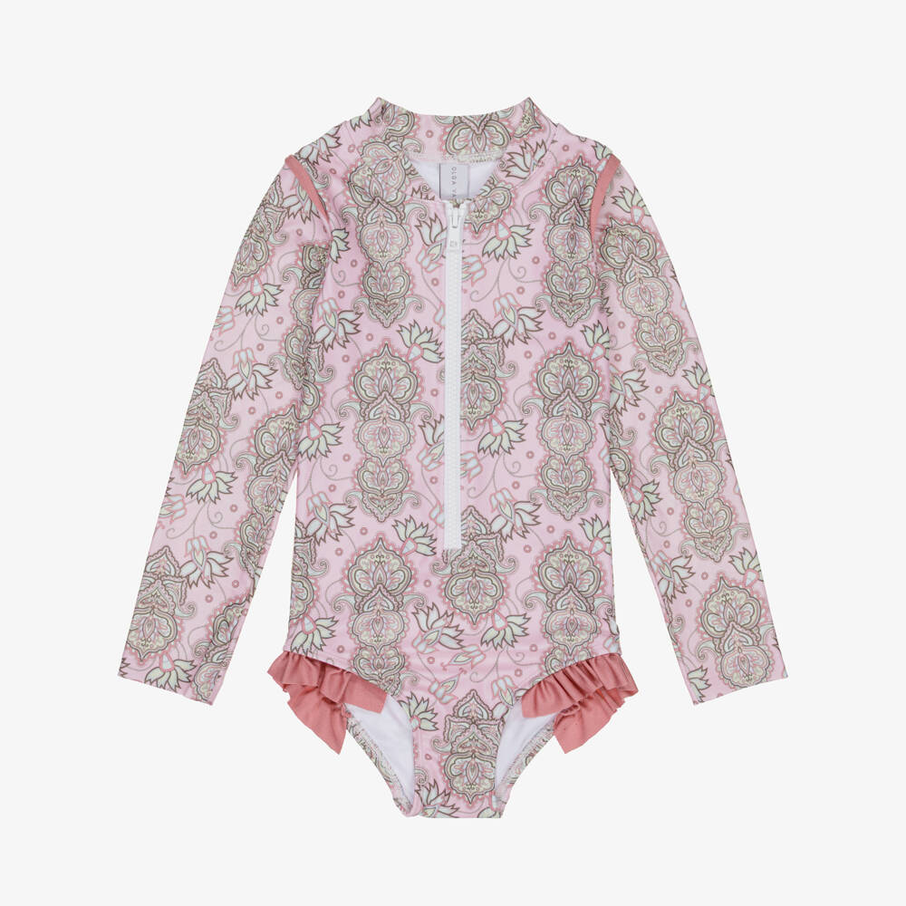 Olga Valentine-Розовый купальник с узором пейсли для девочек UPF50+ | Childrensalon Outlet