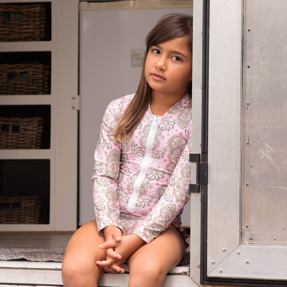 Olga Valentine-مايوه بنقشة بيزلي لون زهري للبنات (UPF50+) | Childrensalon Outlet