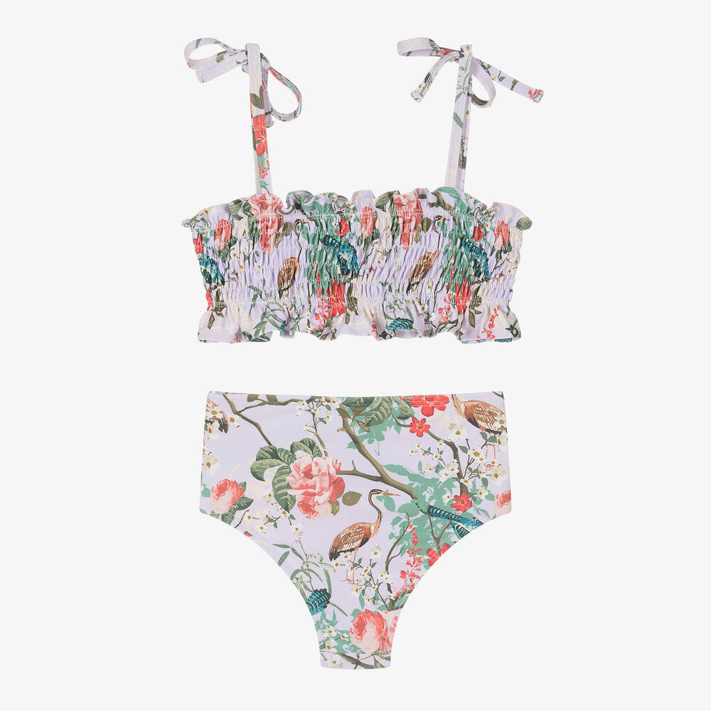 اولغا فالنتين-مايو بيكيني لون بنفسجي بطبعة ورود (UPF50+) | Childrensalon Outlet