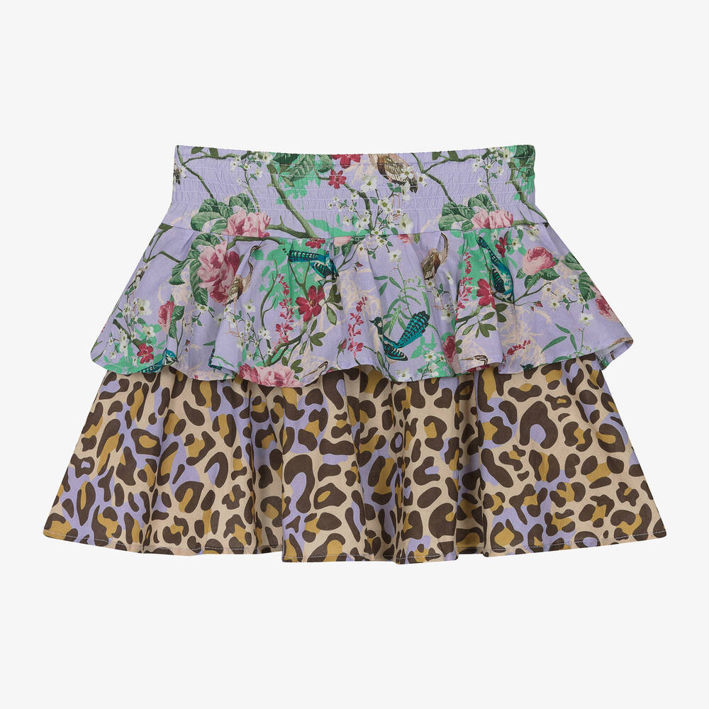 Olga Valentine-Girls Purple Floral & Leopard Cotton Skirt | Childrensalon Outlet