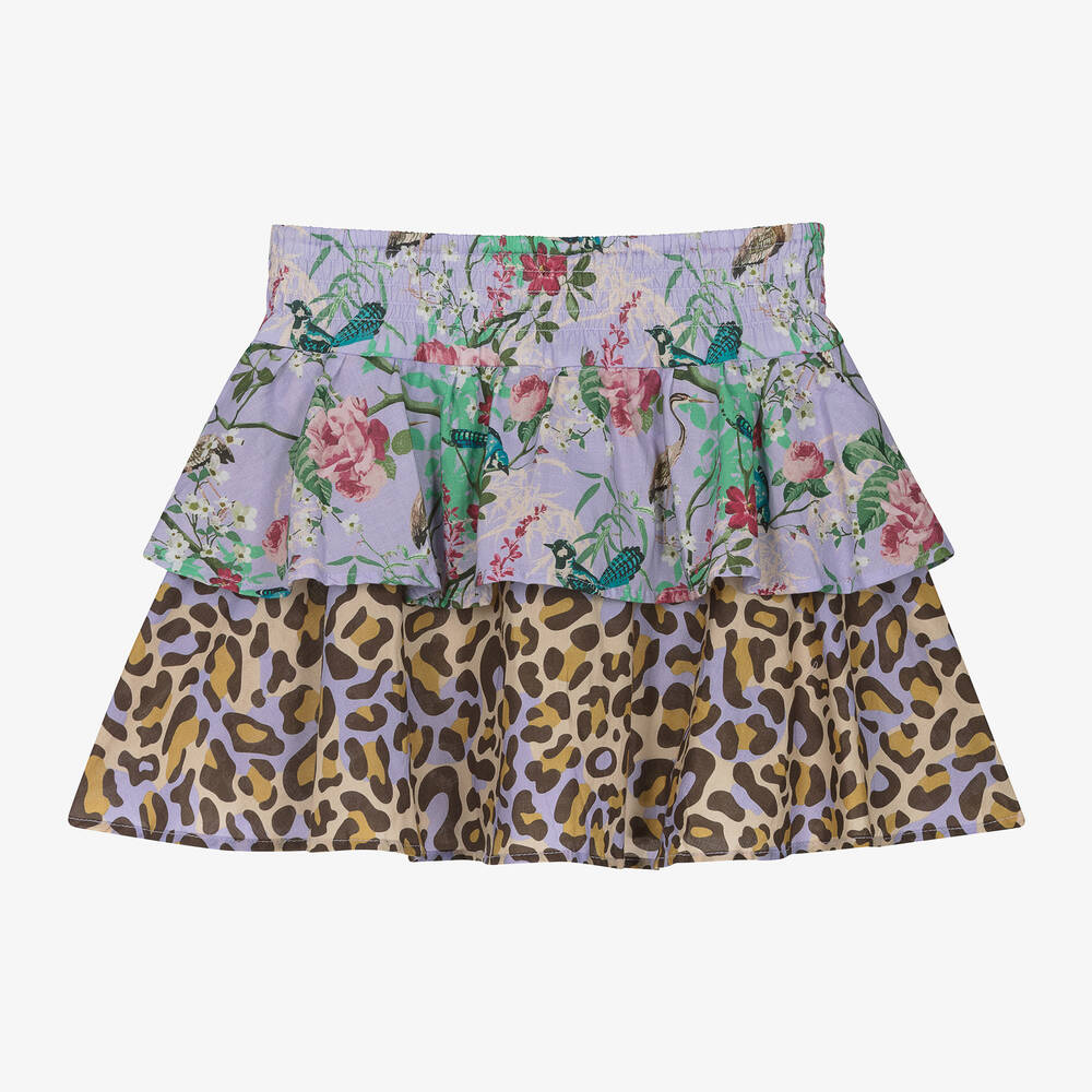 Olga Valentine-Фиолетовая хлопковая юбка с цветами и леопардовым принтом | Childrensalon Outlet