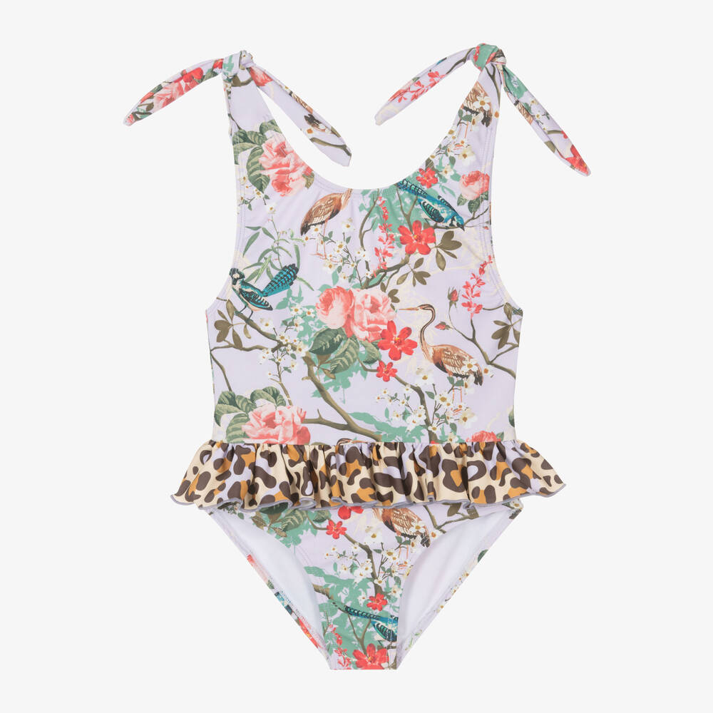 Girls Purple Floral Swimsuit UPF50