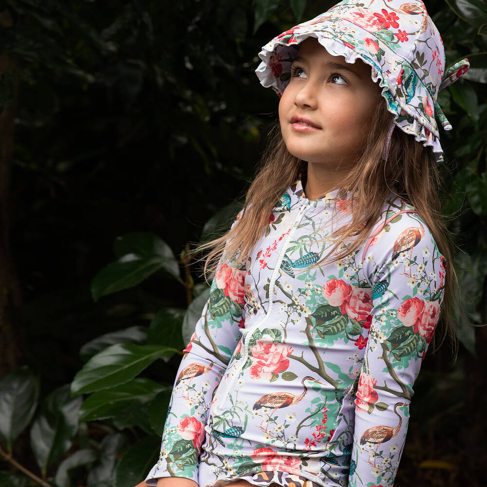 Olga Valentine-Girls Purple Floral Swimsuit (UPF50+) | Childrensalon Outlet