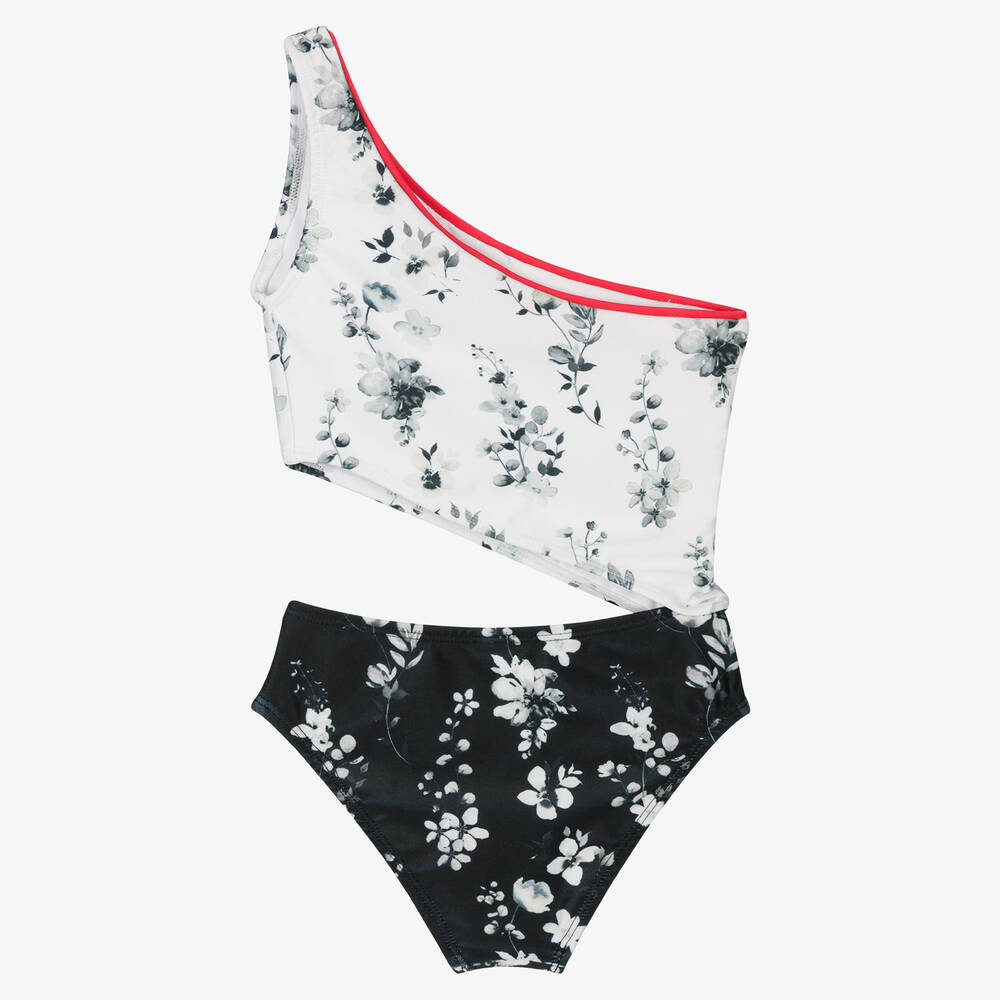 Olga Valentine-مايّو لون أبيض وأسود بطبعة ورود للبنات UPF50+ | Childrensalon Outlet