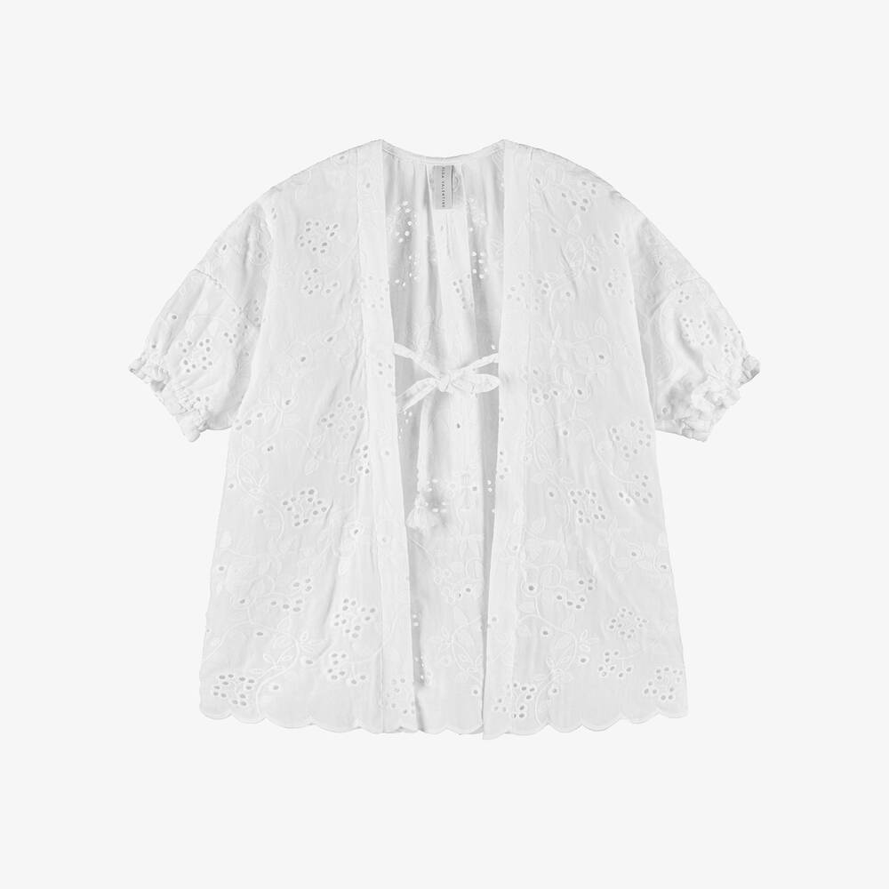 Olga Valentine-Girls White Cotton Broderie Anglaise Kaftan | Childrensalon Outlet
