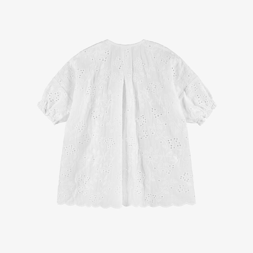 Olga Valentine-قفطان برودري انجليزقطن لون أبيض للبنات | Childrensalon Outlet