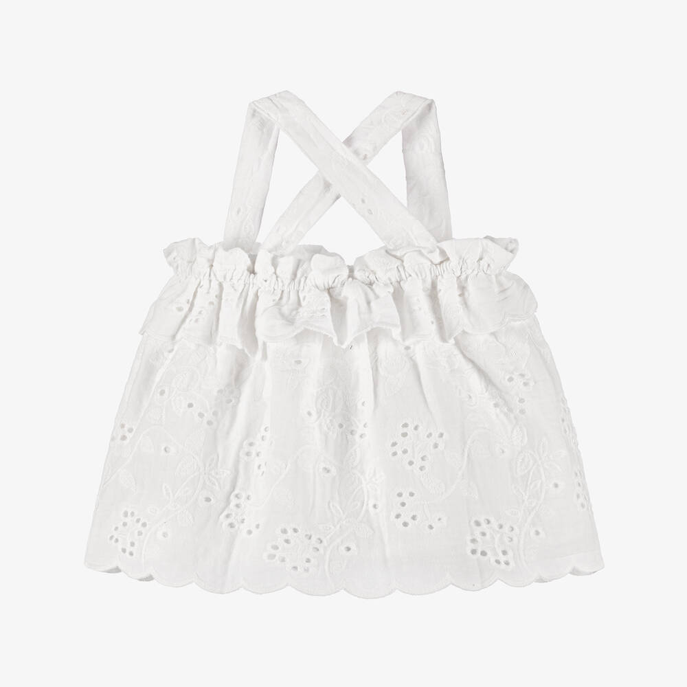 Olga Valentine-Girls White Cotton Broderie Anglaise Top | Childrensalon Outlet