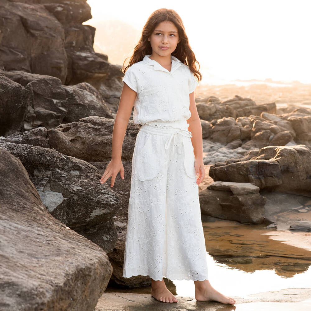 Olga Valentine-بنطلون برودرب انجليز لون أبيض | Childrensalon Outlet