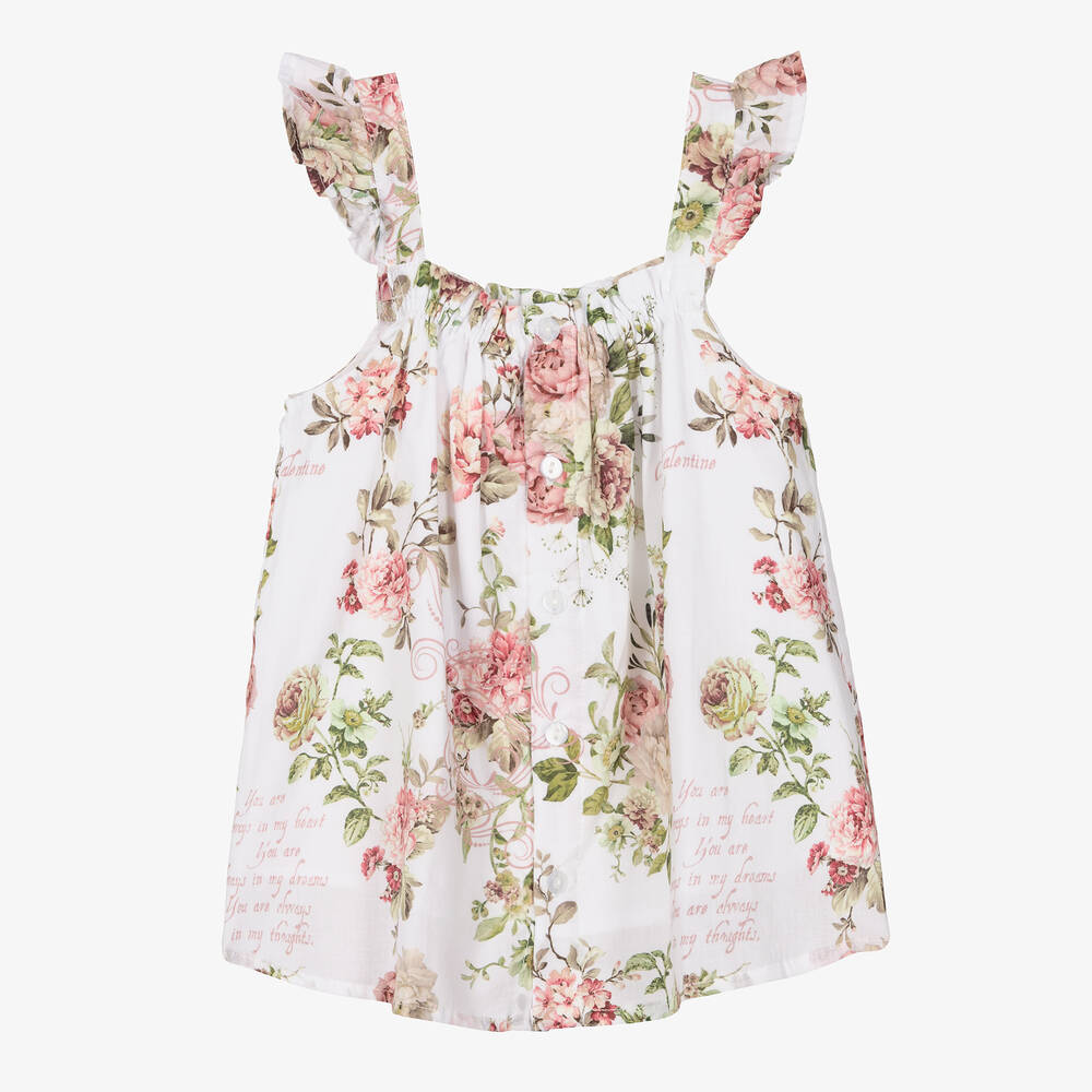 Olga Valentine-Белый хлопковый топ с тюльпанами | Childrensalon Outlet